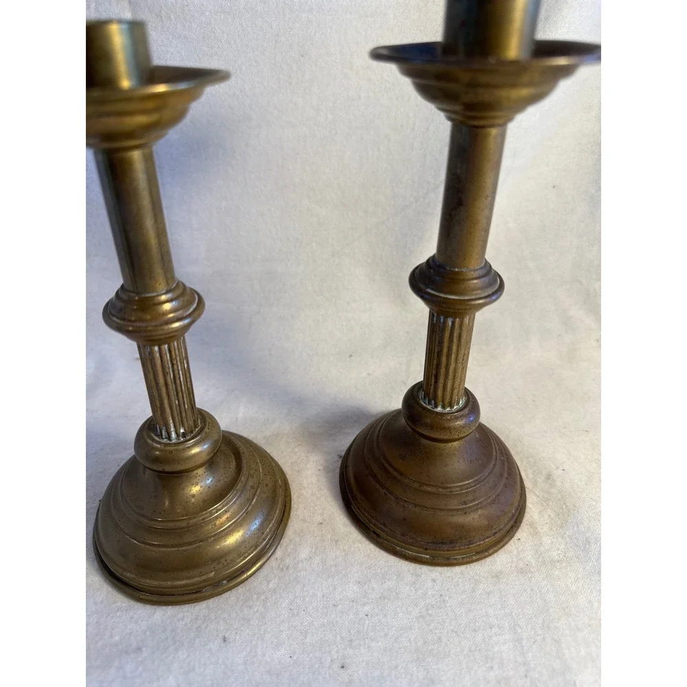 Vintage‎ Brass Candlestick Holders Pair Fluted Column Neoclassical Taper Set